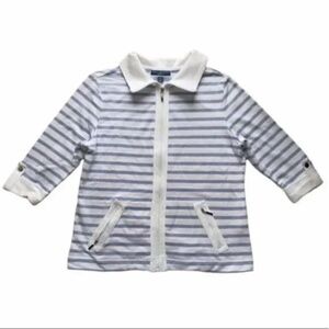 Karen Scott 3/4 Sleeve Light Blue Striped Full Zip Jacket